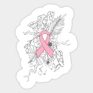 Breast cancer awareness pink ribbon with floral background Sticker